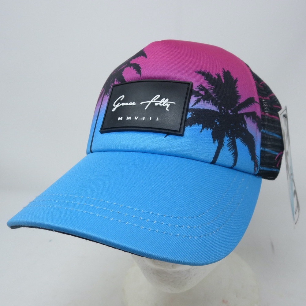 NEW Grace Folly MMVIII Foam Snapback Trucker Hat Miami Palm Trees Mesh Cap